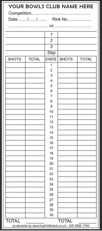 Bowls Club Scorecard